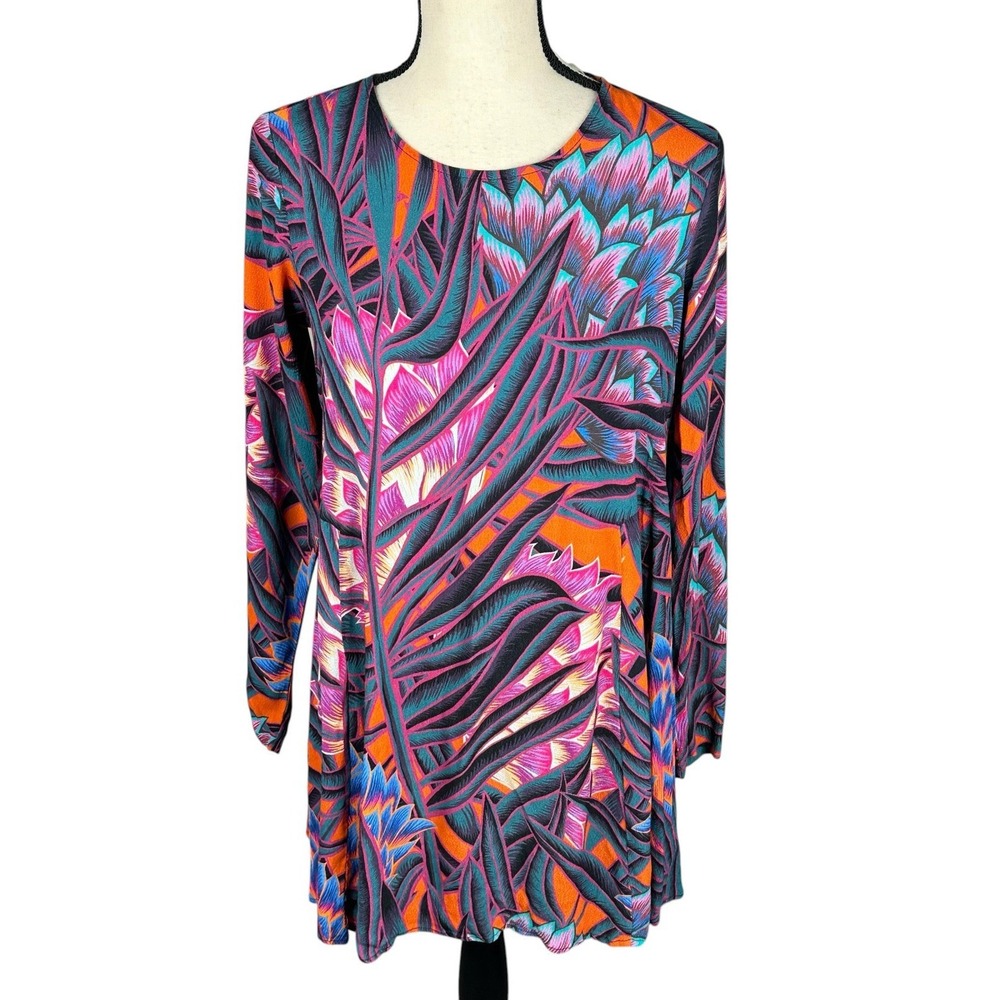 Mara Hoffman Herbarium Swing Dress Persimmon Abstract Print Long Sleeve Sz  S - Picture 2 of 16